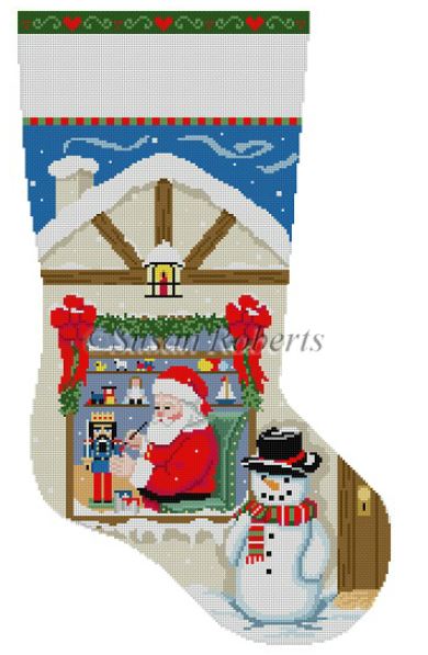 click here to view larger image of Santa Workshop Nutcracker Stocking (hand painted canvases)