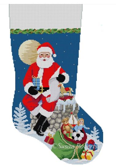 click here to view larger image of Santa at Work Table - Boy Stocking (hand painted canvases)