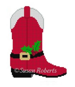 click here to view larger image of Santa Suit Cowboy Boot (hand painted canvases)