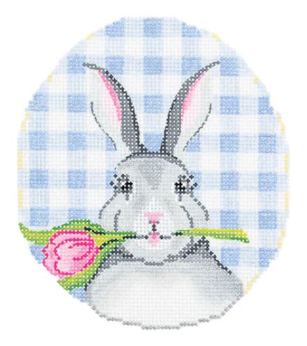 click here to view larger image of Bunny w/Tulip on Blue Gingham (hand painted canvases)