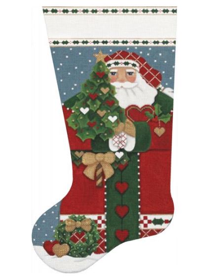 click here to view larger image of Holly Heart Santa Stocking (hand painted canvases)