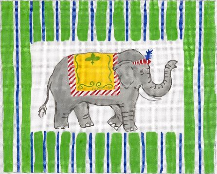 click here to view larger image of Elephant - Blue/Green Stripes (hand painted canvases 2)