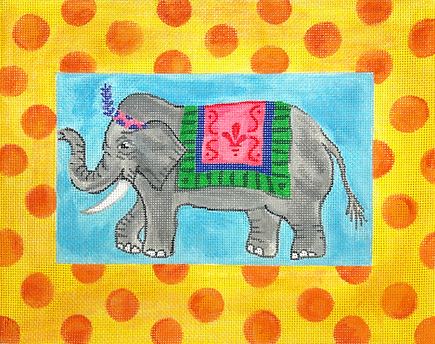 click here to view larger image of Circus Elephant w/Orange Spotted Yellow Border (hand painted canvases 2)