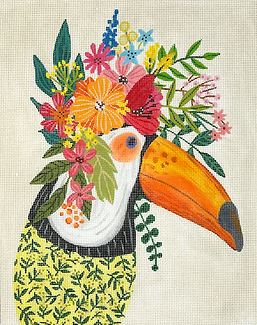 click here to view larger image of Toucan in Yellow Flowered Top (hand painted canvases 2)
