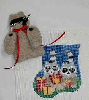 click here to view larger image of Campfire w/Raccoon Mini Sock (hand painted canvases)