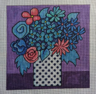 click here to view larger image of Floral in Blues and Pinks on Lavender (hand painted canvases)