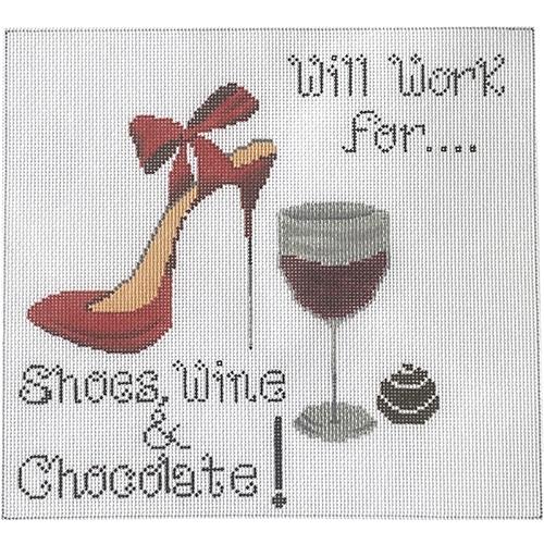 click here to view larger image of Shoes Wine and Chocolate (hand painted canvases)