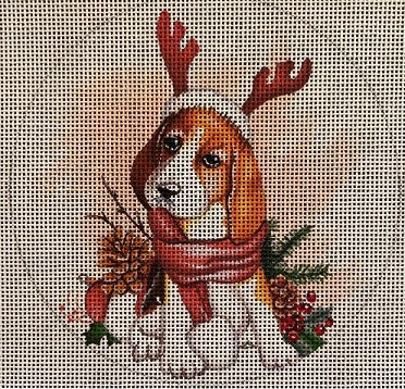 click here to view larger image of Christmas Beagle Ornament (hand painted canvases)