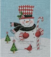 click here to view larger image of Snowman in Harlequin Hat w/Background (hand painted canvases)