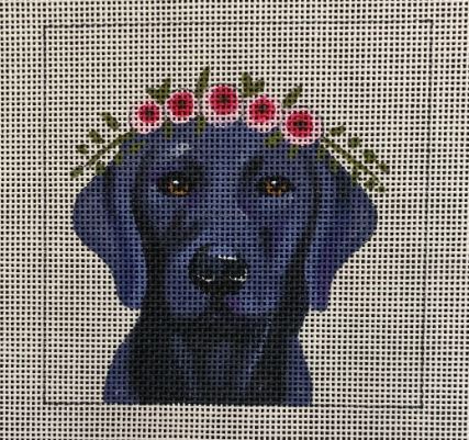 click here to view larger image of Black Lab w/Floral Crown (hand painted canvases)