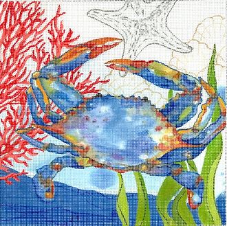 click here to view larger image of Oceana Blue Crab w/Coral (hand painted canvases 2)
