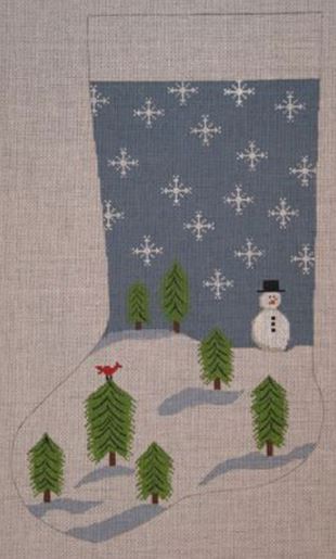 click here to view larger image of Large Stocking - Snowman w/Trees (Left Facing) (hand painted canvases)
