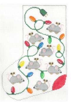 click here to view larger image of Cat Wind up Mice and Lights Stocking (hand painted canvases)