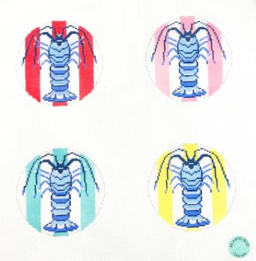 click here to view larger image of Florida Lobster Round - Set of 4 (hand painted canvases)