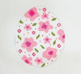 click here to view larger image of Green/Pink Floral Egg (hand painted canvases)