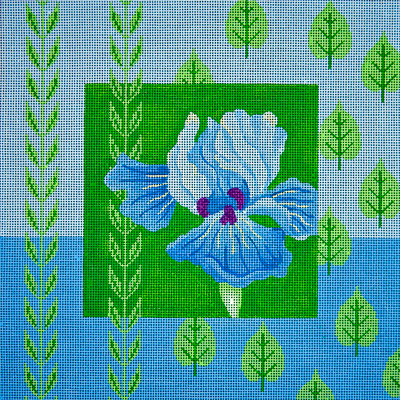 click here to view larger image of Blue Iris & Leaves (hand painted canvases)