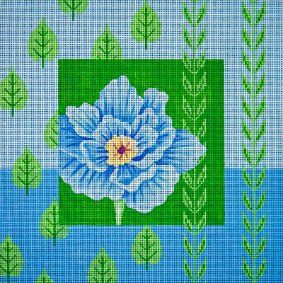 click here to view larger image of Blue Peony & Leaves (hand painted canvases)