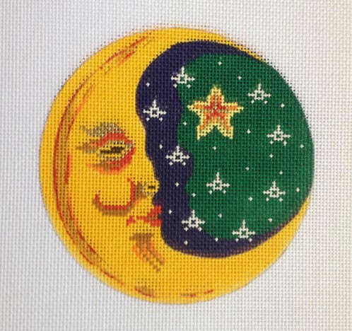 click here to view larger image of Crescent Moon and Stars/Green Background (hand painted canvases)