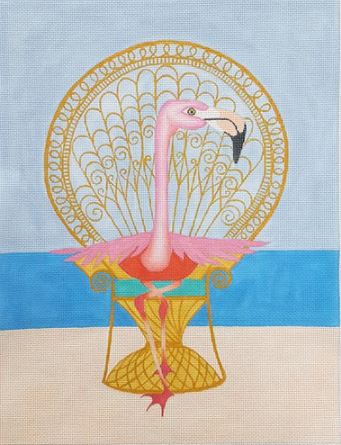 click here to view larger image of Flamingo in a Peacock Chair - 13M (hand painted canvases)