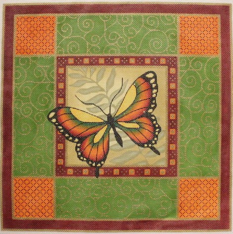 click here to view larger image of Oriental Butterfly and Green Swirls (hand painted canvases)