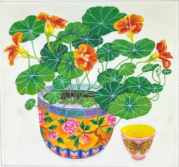 click here to view larger image of Nasturtiums in Peranakan Bowl w/Teacup (hand painted canvases 2)