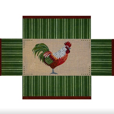 click here to view larger image of Rust/Green Rooster w/Stripes Brick Cover (hand painted canvases)