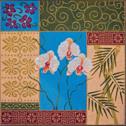 click here to view larger image of Orchid and Bamboo Patchwork II (hand painted canvases)