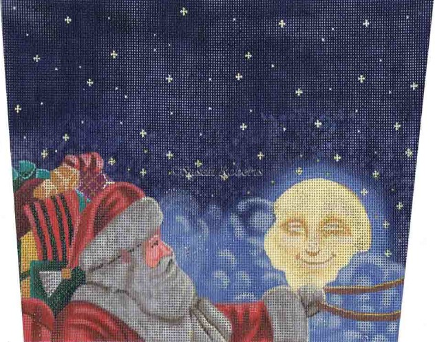 click here to view larger image of Moonlight Santa Stocking Topper (hand painted canvases)