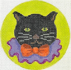 click here to view larger image of Black Cat w/Orange Bow and Purple Ruffle (hand painted canvases 2)