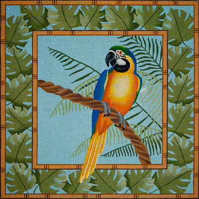 click here to view larger image of Blue Macaw in Palm Leaves (hand painted canvases)