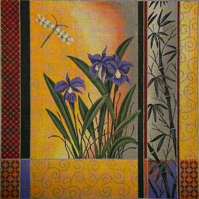click here to view larger image of Orchid and Dragonfly Block Print (hand painted canvases)