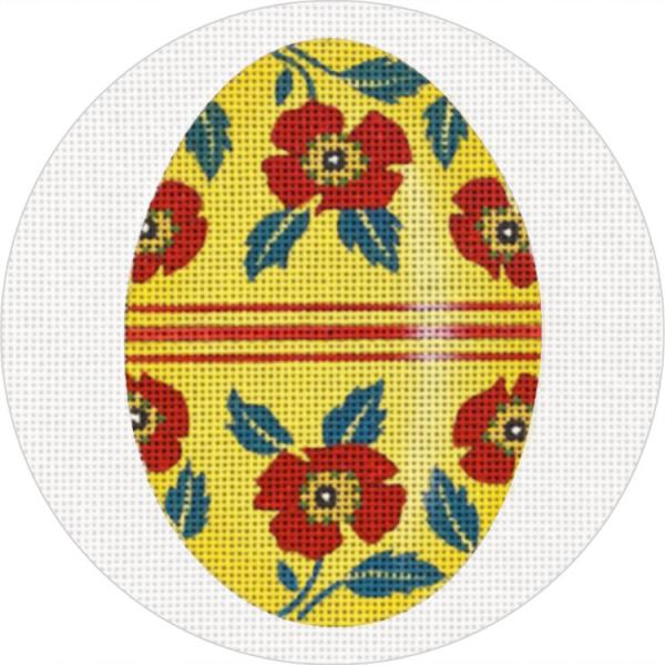 click here to view larger image of Mustard Yellow w/Red Flowers Egg Ornament (hand painted canvases)
