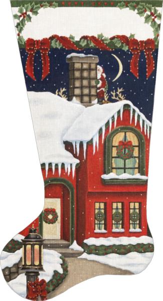 click here to view larger image of Red House Stocking (hand painted canvases)