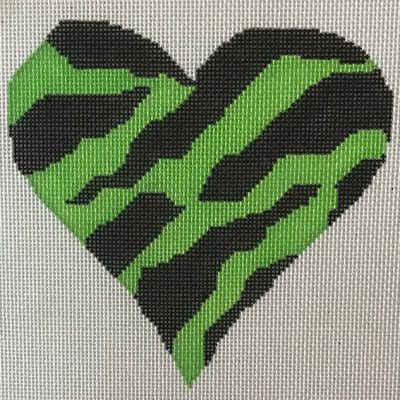 click here to view larger image of Lime/Black Stripes Zebra Heart (hand painted canvases)