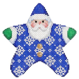 click here to view larger image of Snowflakes on Blue PJ Santa (hand painted canvases)