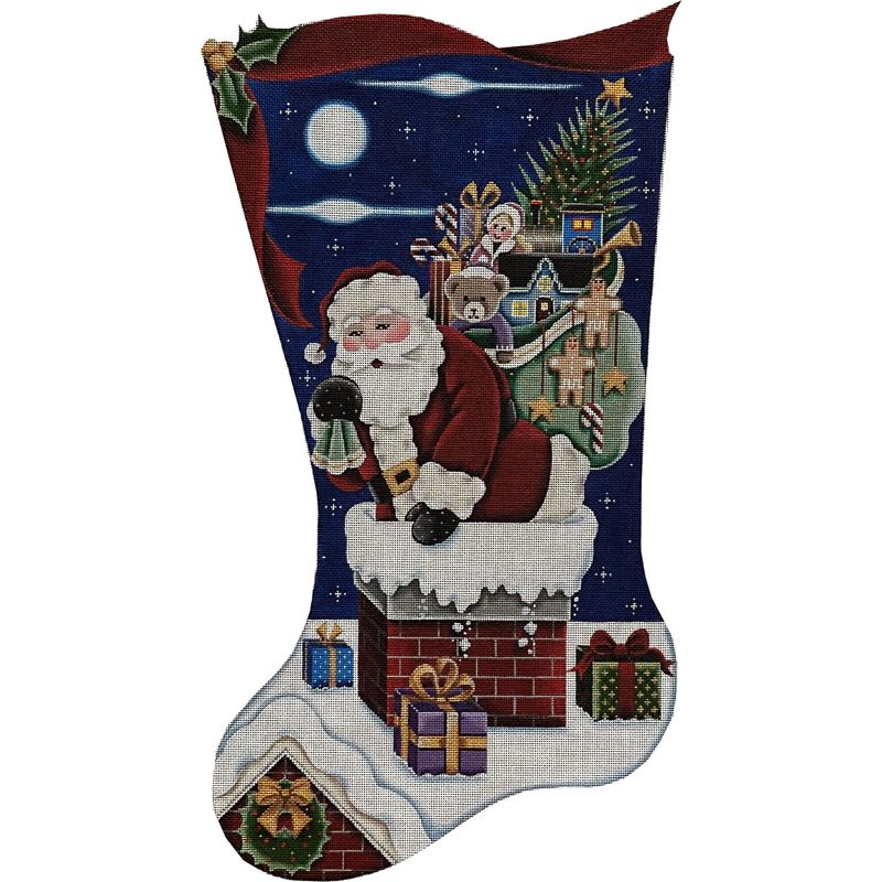 click here to view larger image of Down the Chimney Stocking - 18M (hand painted canvases)
