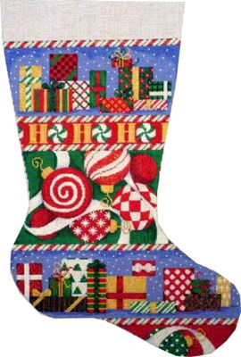 click here to view larger image of Presents / Ornaments Stocking (hand painted canvases)