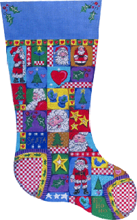 click here to view larger image of Santa  Patchwork Stocking (hand painted canvases)