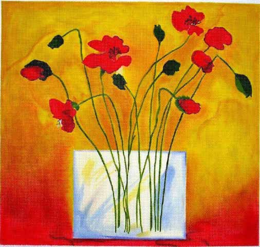 click here to view larger image of Poppies in Glass Vase (hand painted canvases)