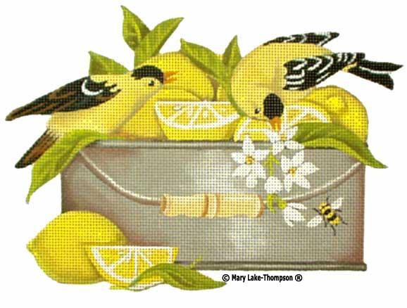 click here to view larger image of Lemon Pan w/Birds (hand painted canvases)