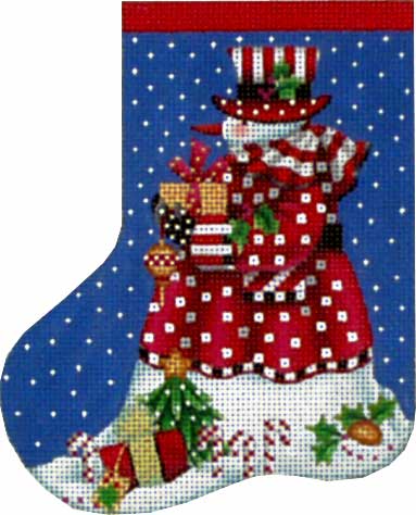 click here to view larger image of Candy Cane Snowman Mini Sock (hand painted canvases)