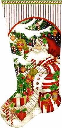 click here to view larger image of Candy Cane Claus Santa Stocking (hand painted canvases)