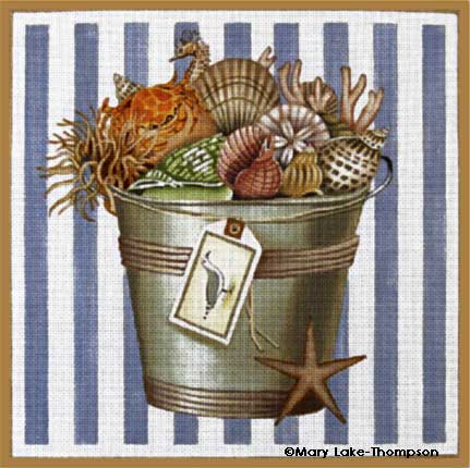 click here to view larger image of Bucket of Shells (hand painted canvases)