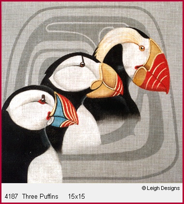 click here to view larger image of Three Puffins (hand painted canvases)
