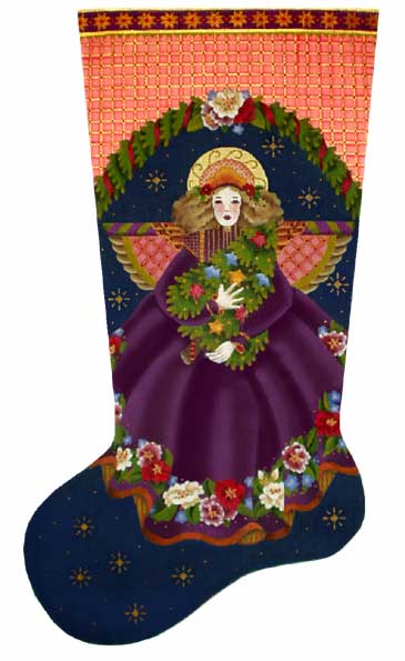 click here to view larger image of Fancy Angel Stocking   (hand painted canvases)
