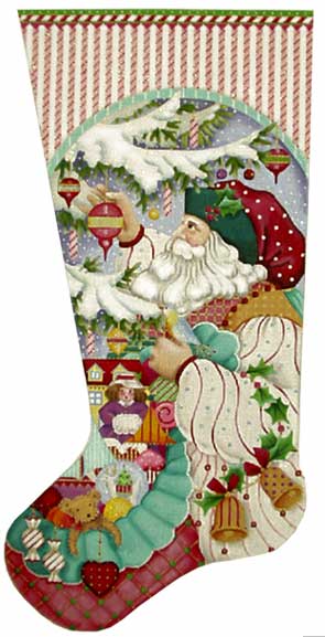 click here to view larger image of Peppermint Stick Santa Stocking (hand painted canvases)