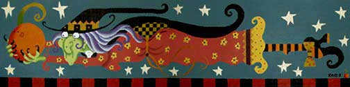 click here to view larger image of Flying Witch Bolster (hand painted canvases)