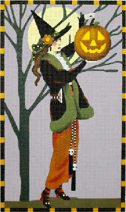 click here to view larger image of Witch with Big Jack-O-Lantern (hand painted canvases)