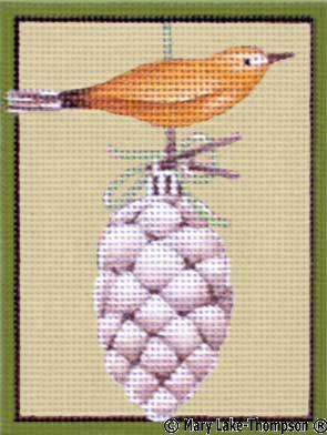 click here to view larger image of Pinecone and Bird Ornament (hand painted canvases)