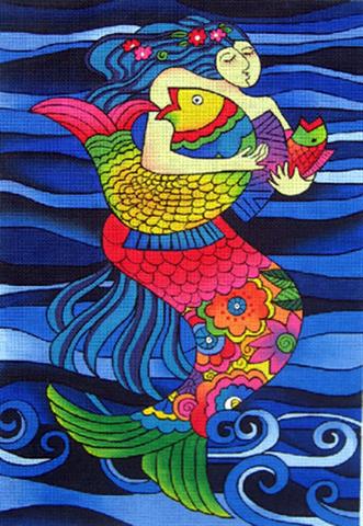 click here to view larger image of Mermaid Holding Fish (hand painted canvases)